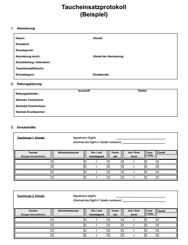 Taucheinsatzprotokoll Seite 1